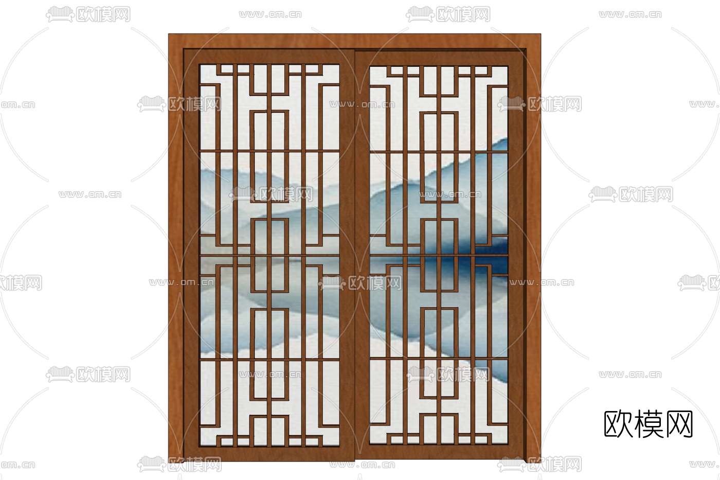 中式实木窗格免费su模型下载