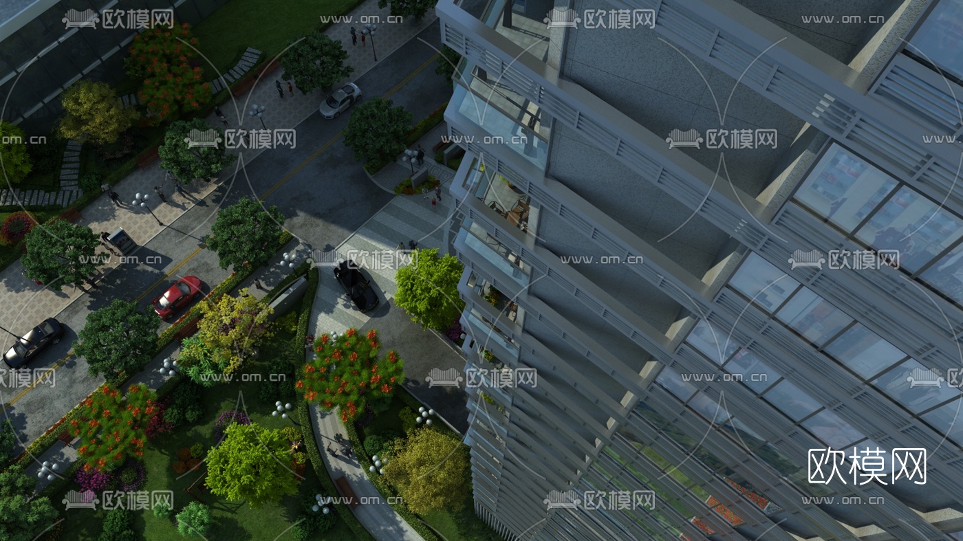 现代道路园林景观鸟瞰规划3d模型