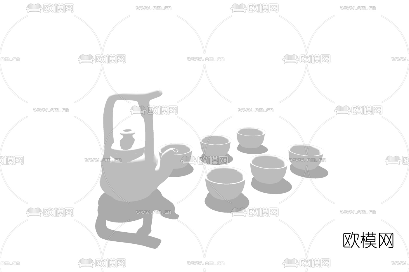 现代茶壶茶杯免费su模型下载