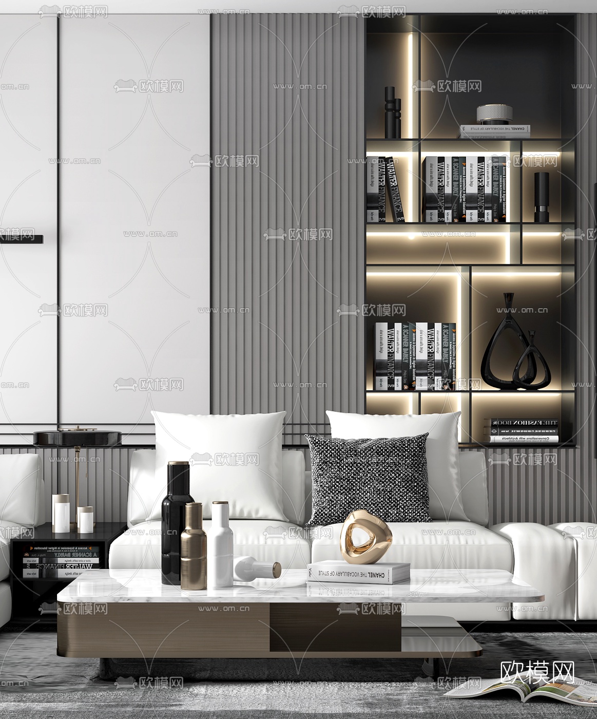 现代轻奢客厅组合沙发3d模型下载（渲染图2）