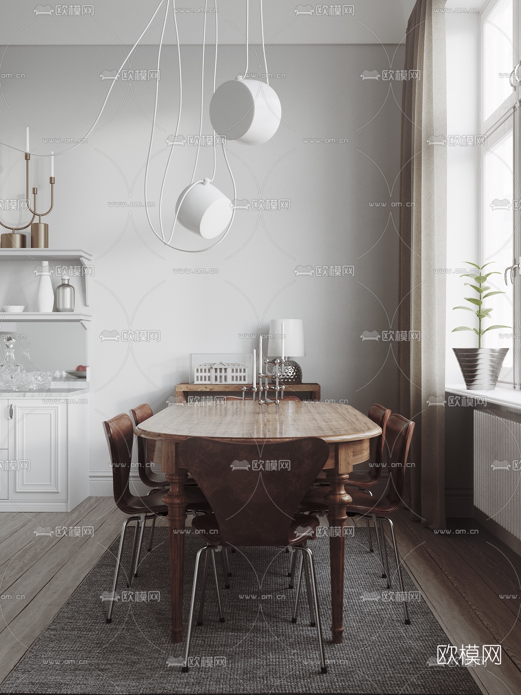 简欧客厅餐厅3d模型下载（渲染图7）