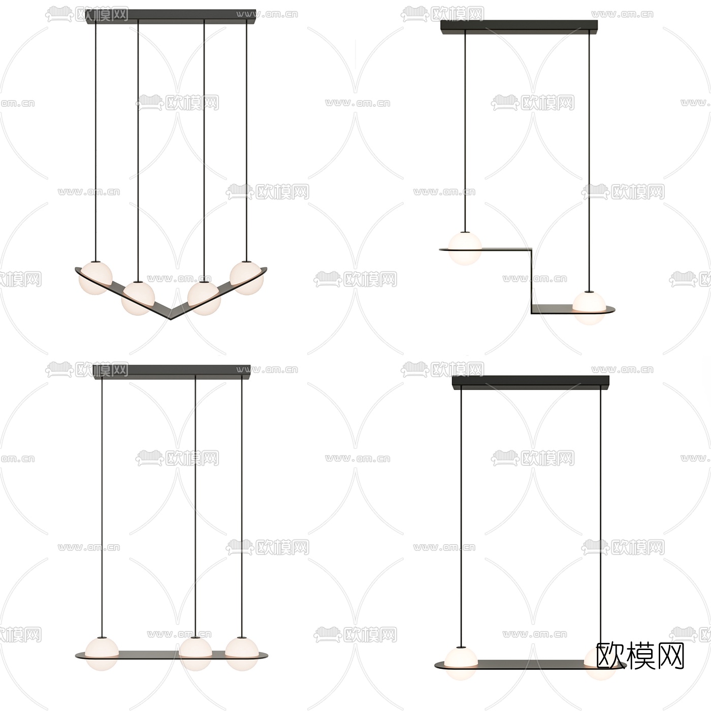现代简易吊灯组合3d模型