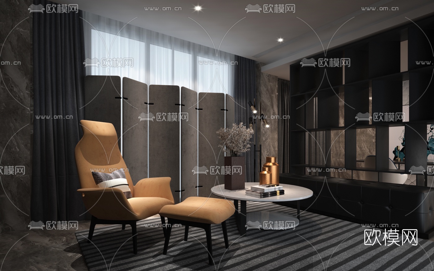 元禾大千设计 现代靠背休闲椅3d模型
