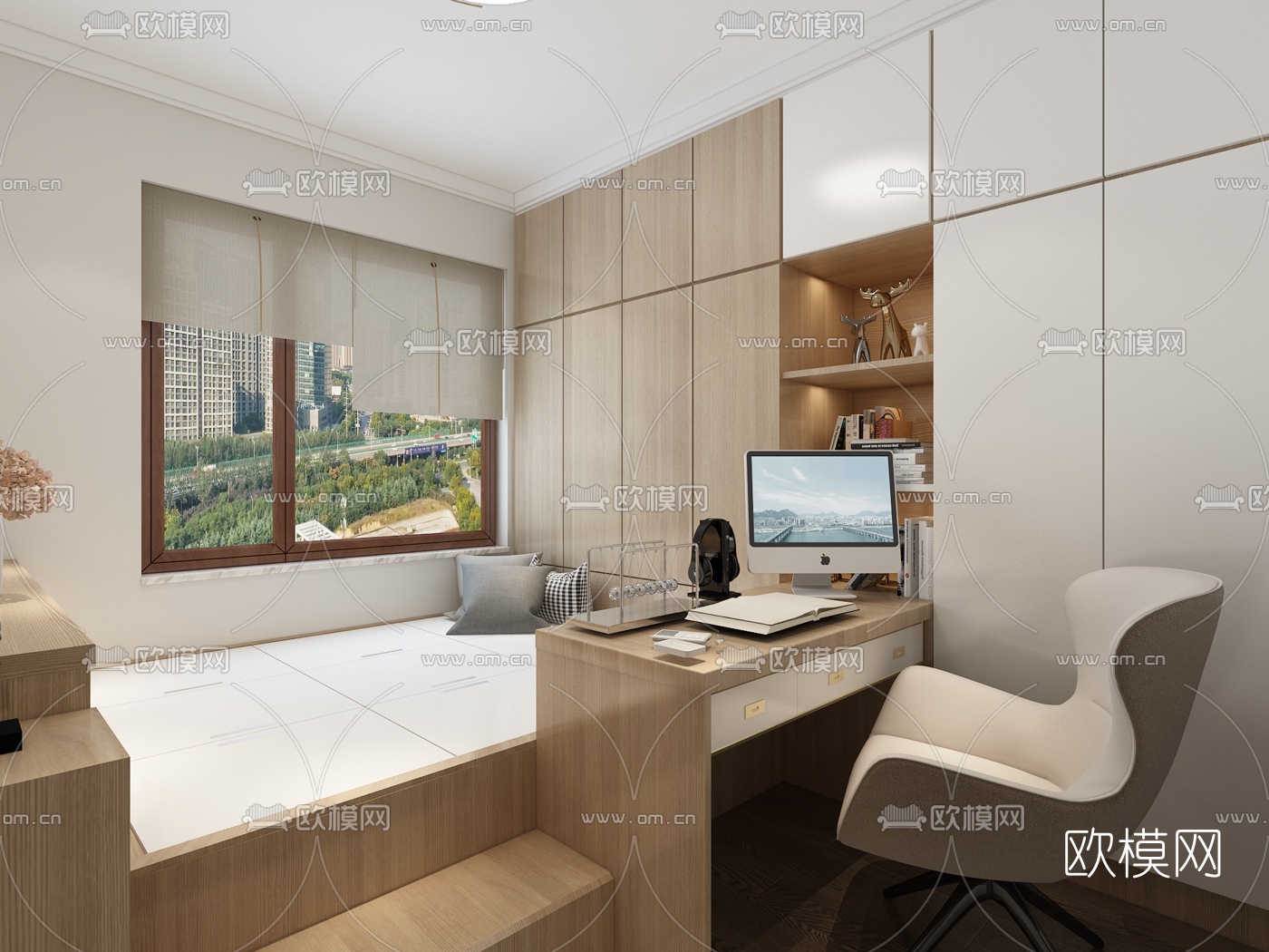 现代榻榻米书房免费3d模型