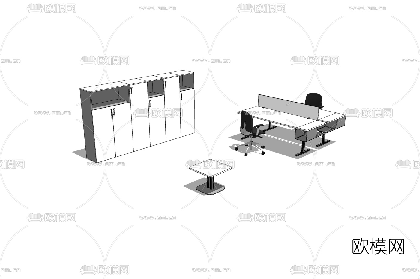 现代办公桌免费su模型下载