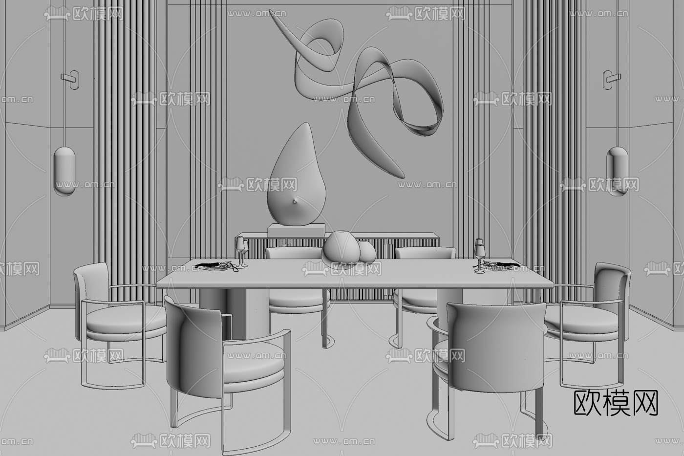 现代轻奢餐桌椅su模型下载（渲染图3）