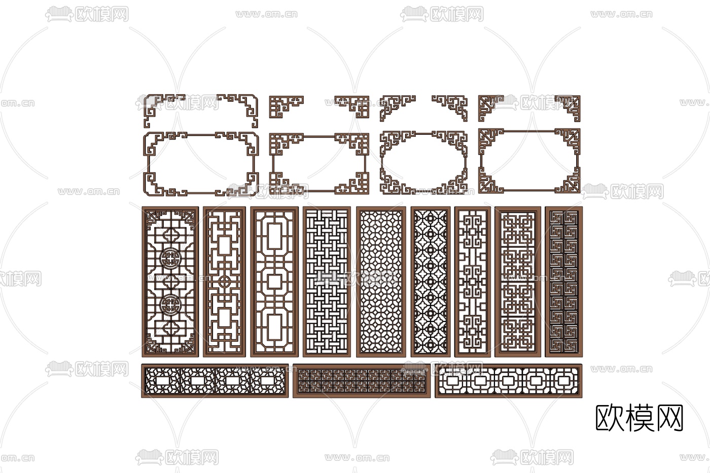 中式实木窗格雕花免费su模型下载