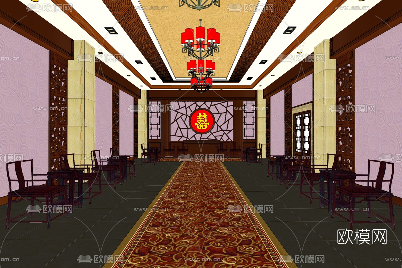 新中式酒店宴会厅免费su模型