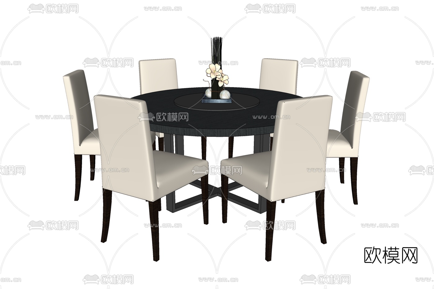 现代圆形餐桌椅免费su模型下载