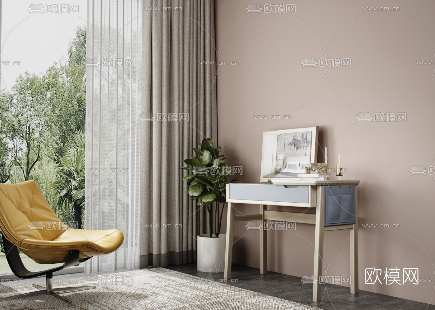 北欧实木梳妆台3d模型下载