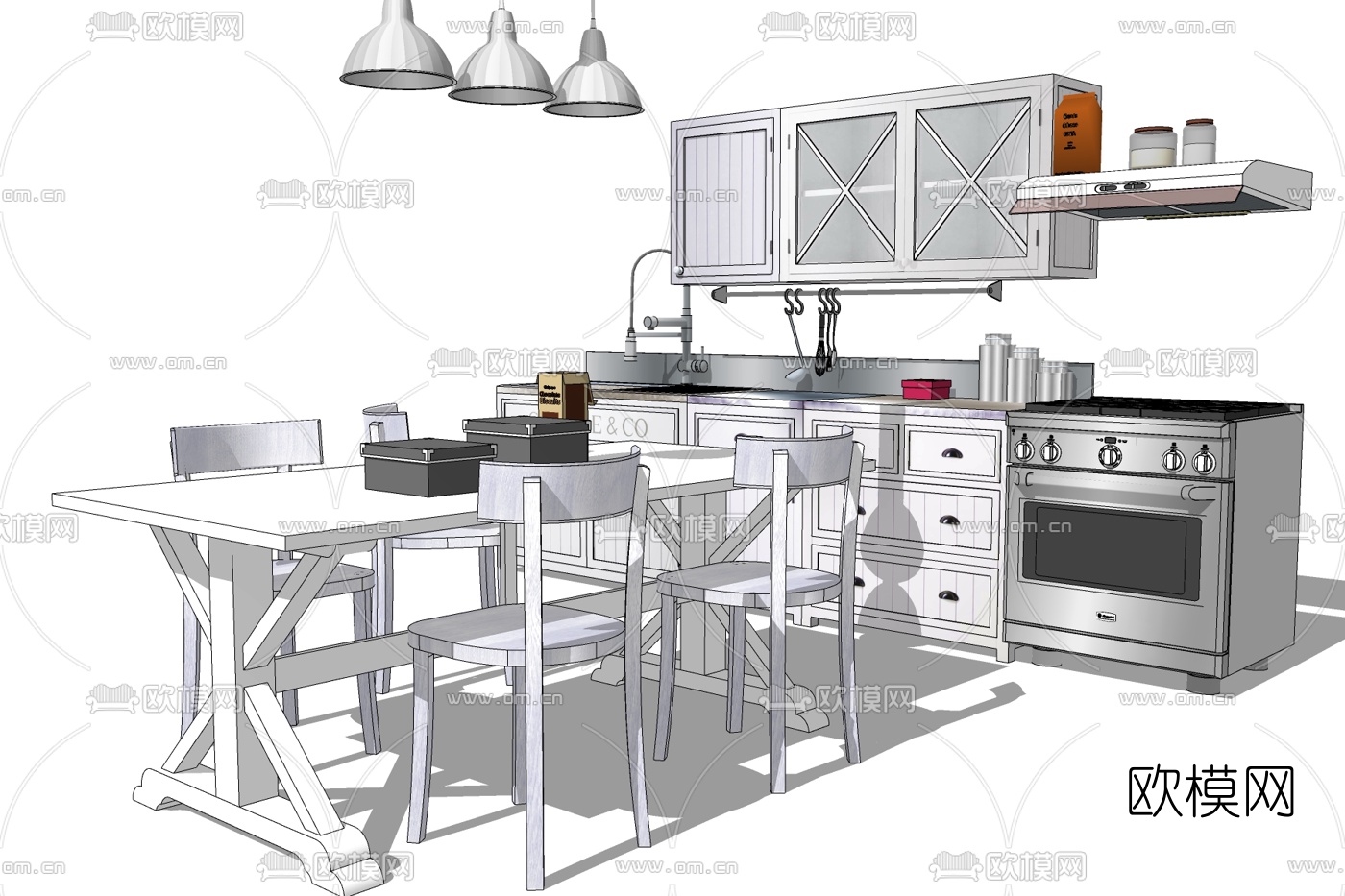 美式厨房免费su模型下载