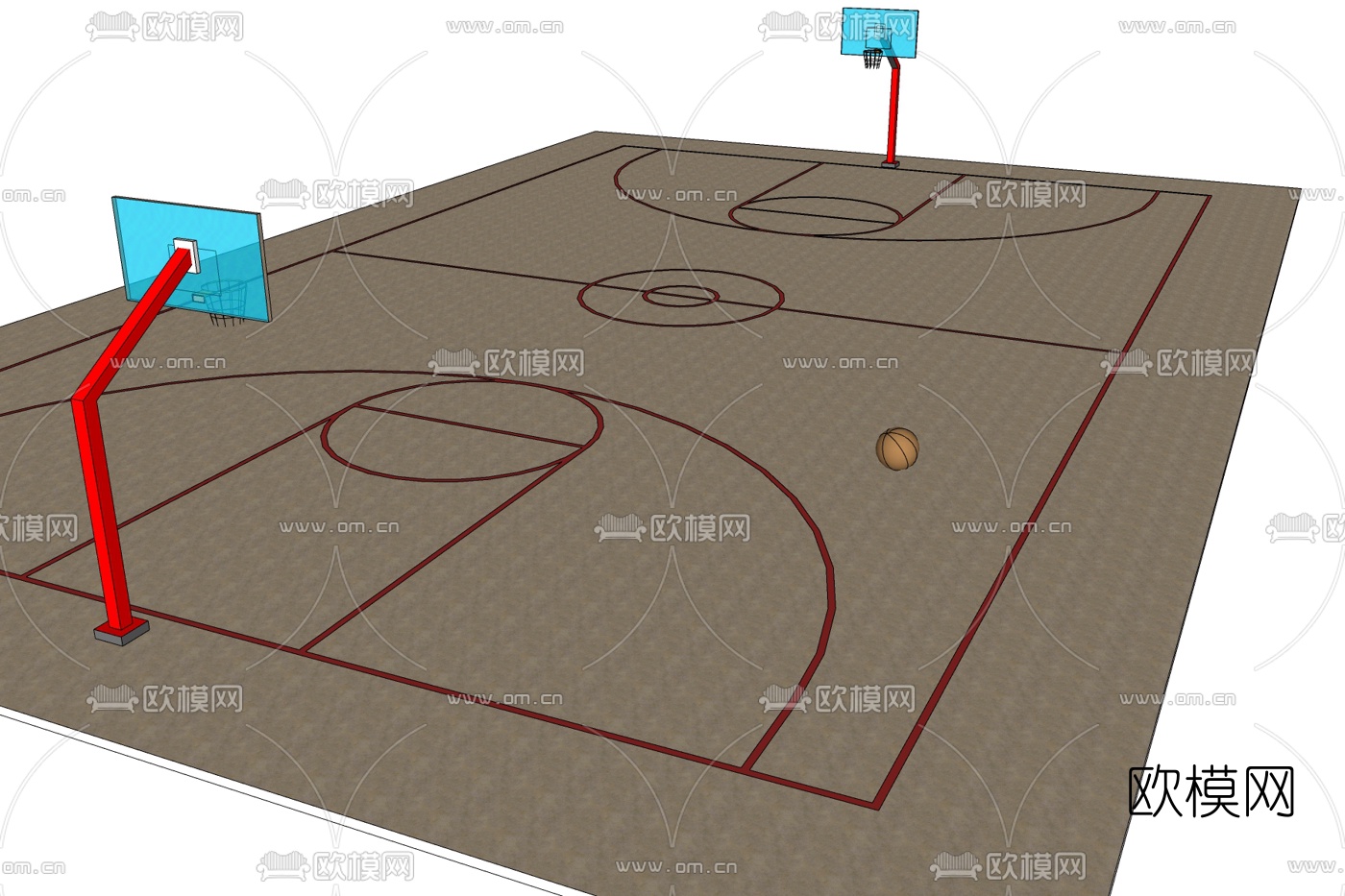 现代篮球场免费su模型下载