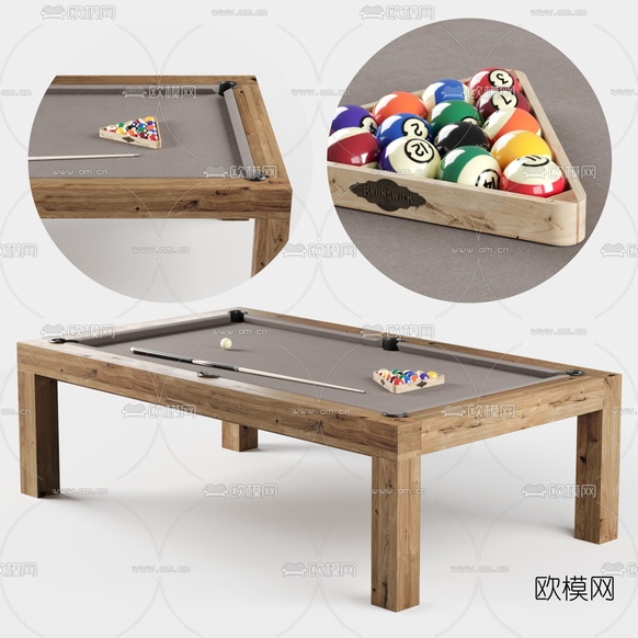 自然风原木儿童台球桌3d模型下载(渲染图2)