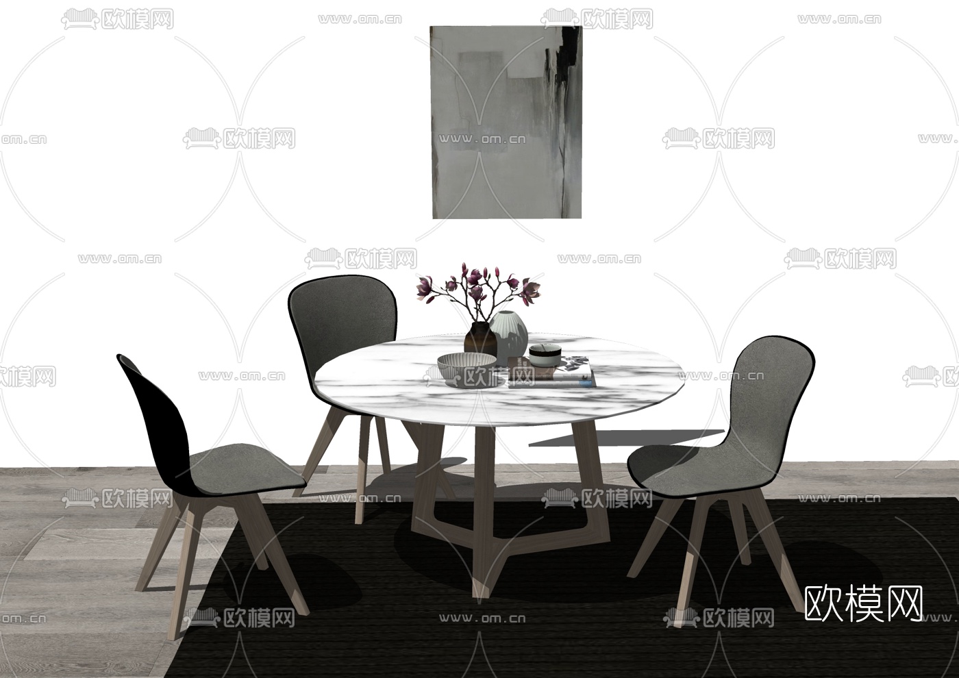 北欧轻奢餐桌椅su模型下载