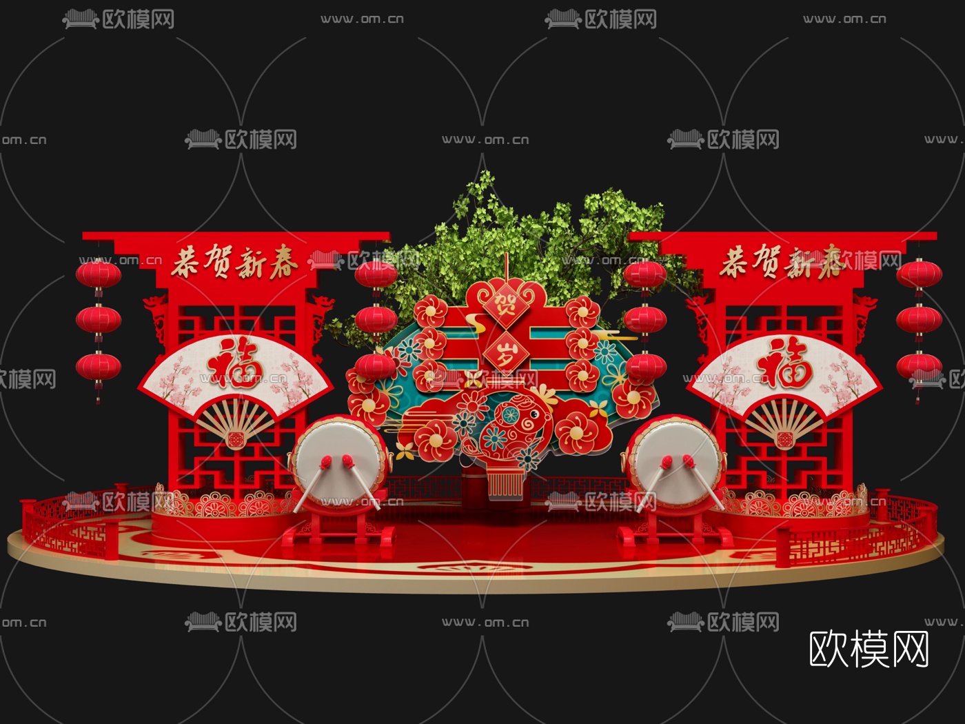 新中式新年装饰品摆件3d模型