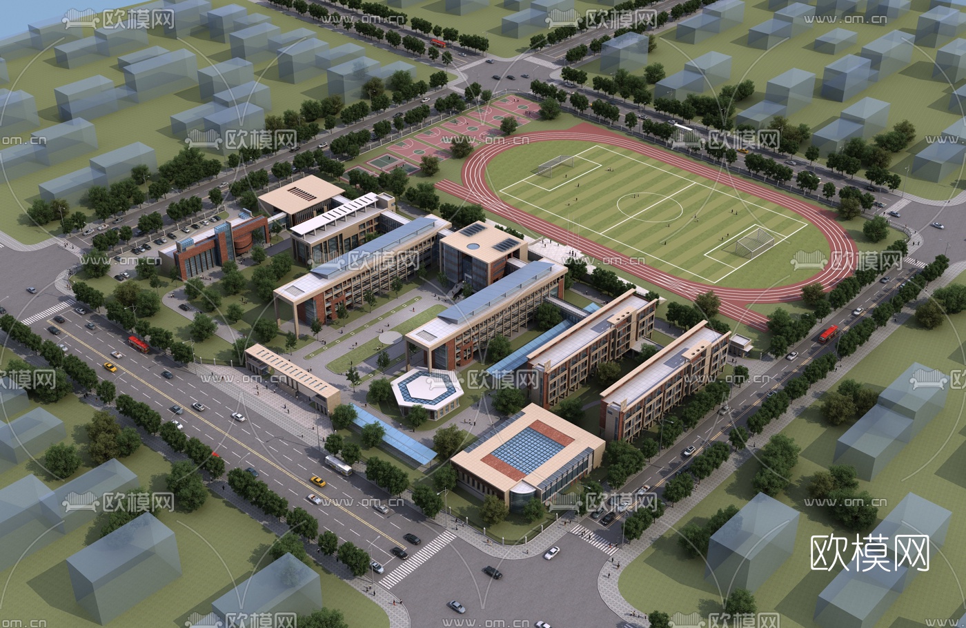 现代学校鸟瞰3d模型