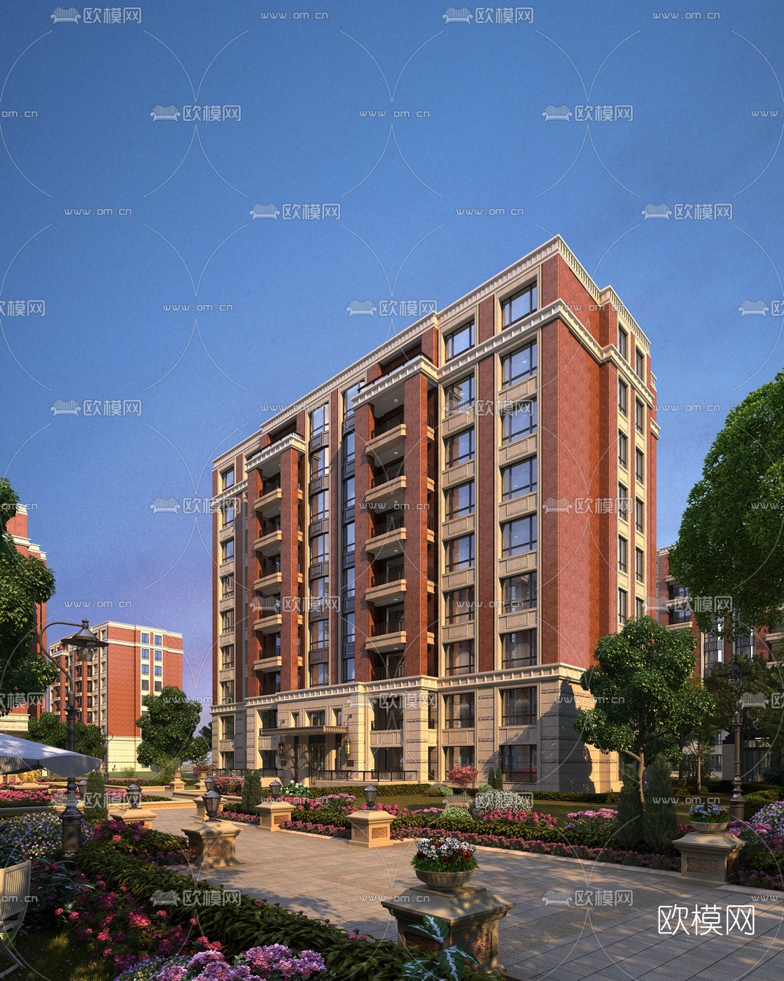 简欧住宅楼外观3d模型下载