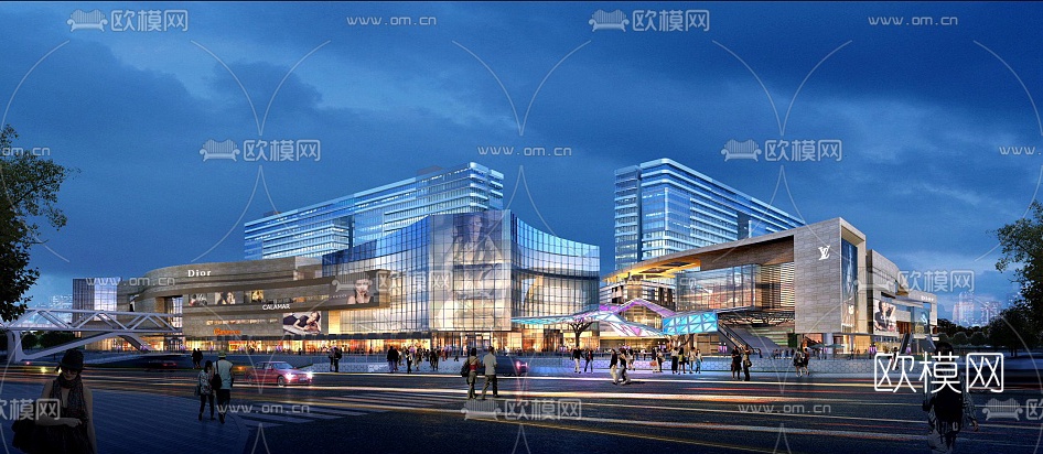 现代商业广场su模型下载（渲染图2）