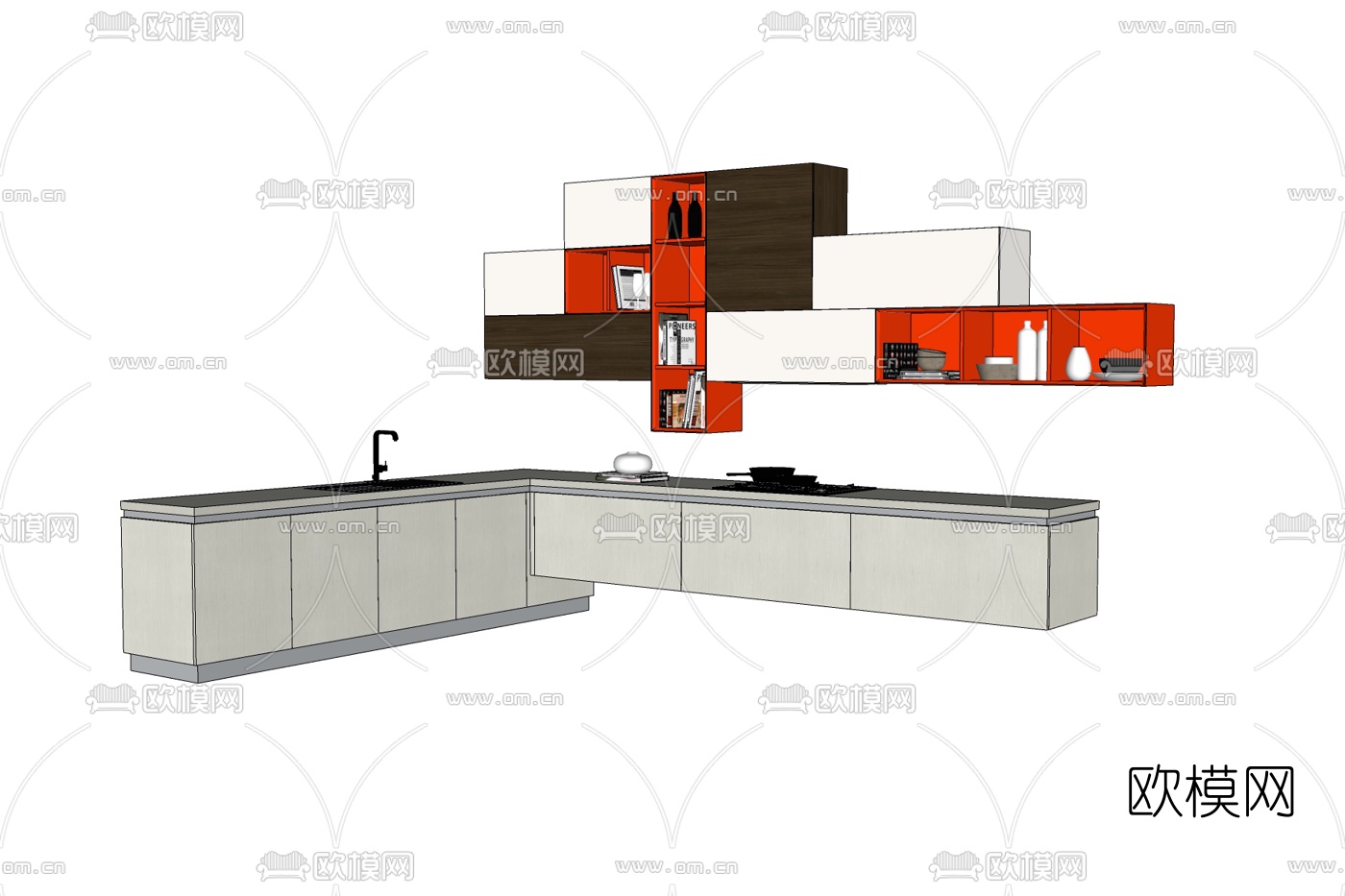 现代橱柜免费su模型下载