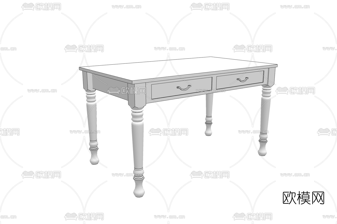美式实木书桌免费su模型下载