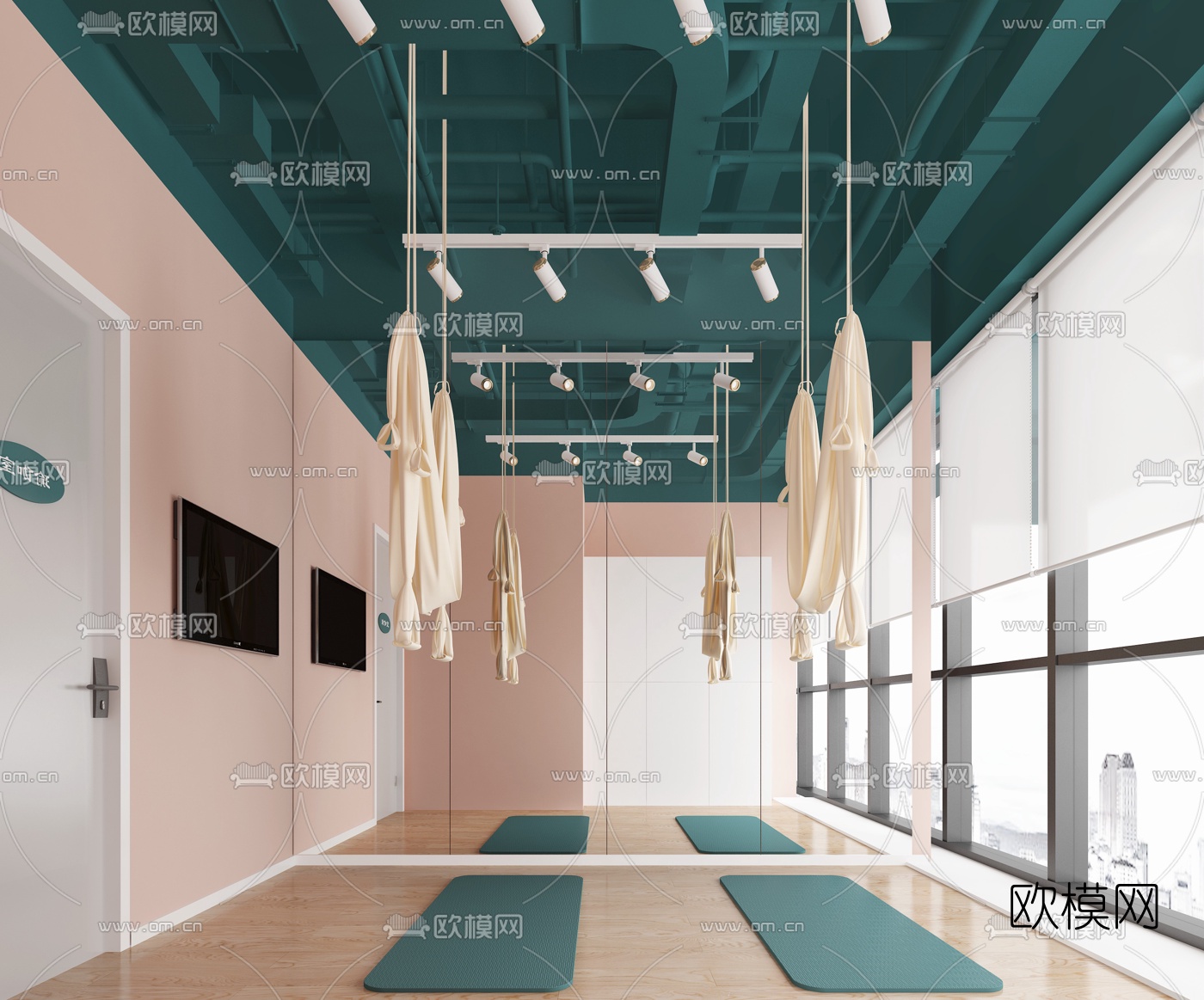 现代健身房瑜伽室3d模型下载（渲染图1）