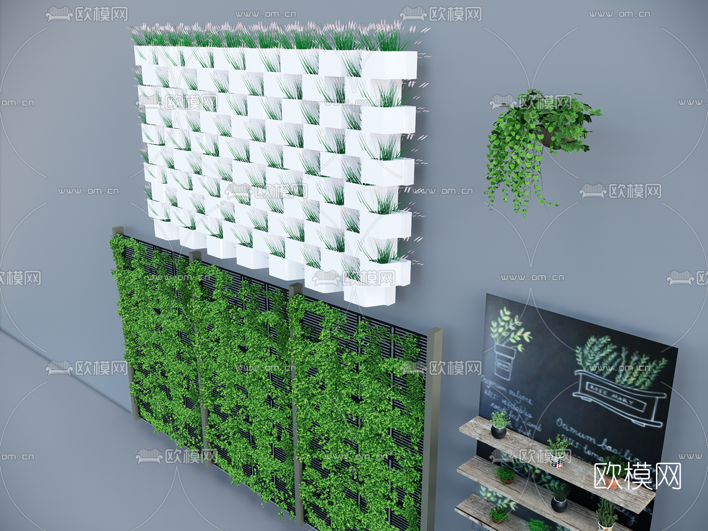 自然风植物背景墙su模型下载（渲染图3）