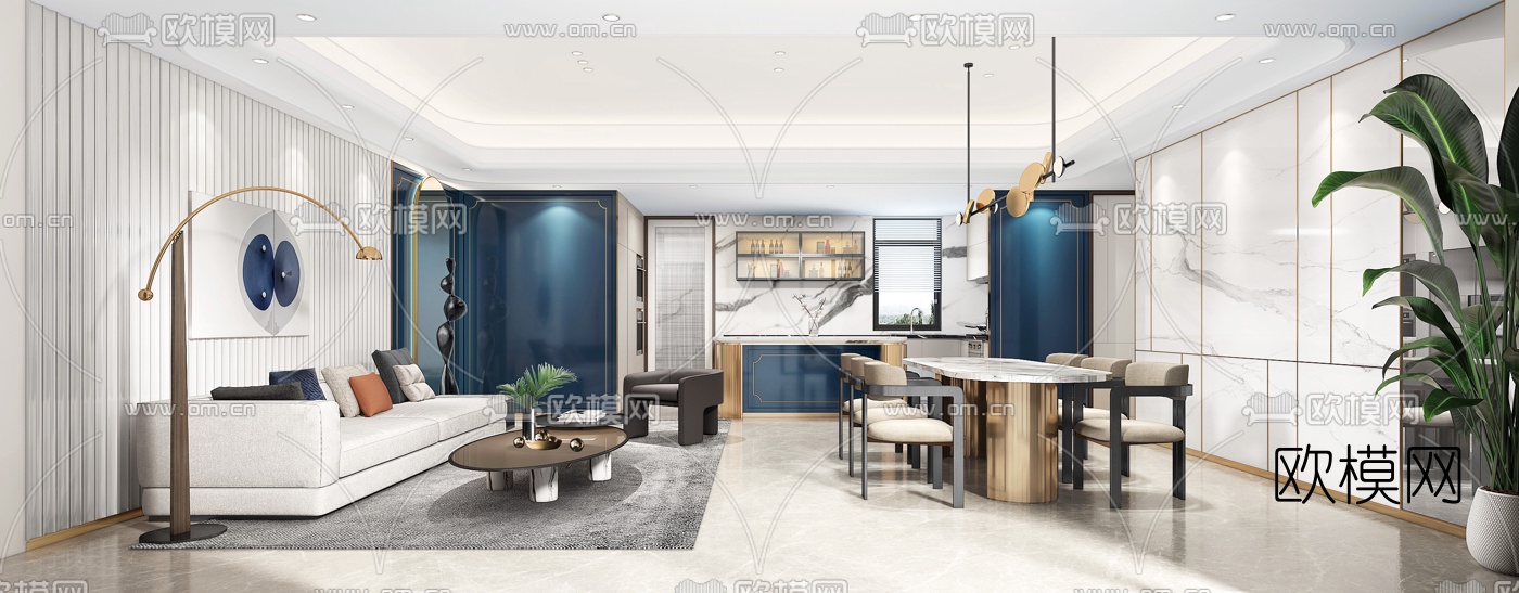 现代客厅餐厅3d模型