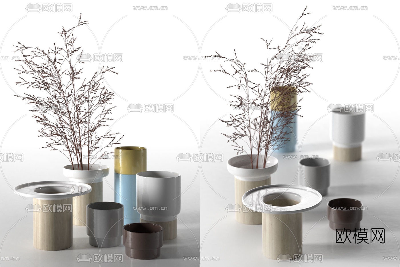 现代陶瓷花艺花瓶3d模型下载（渲染图1）