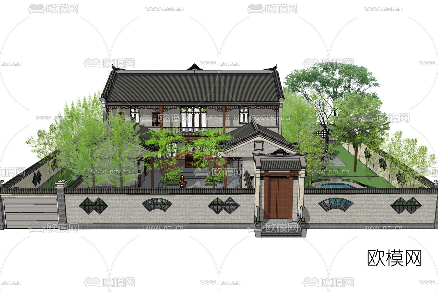中式别墅外观免费su模型下载_ID10168238_sketchup模型下载-欧模网