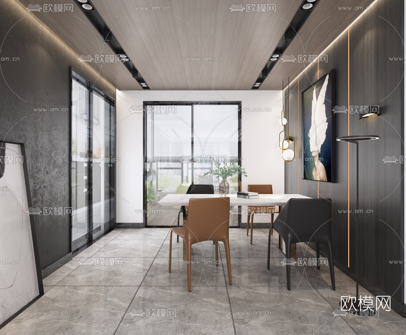 现代客厅餐厅3d模型