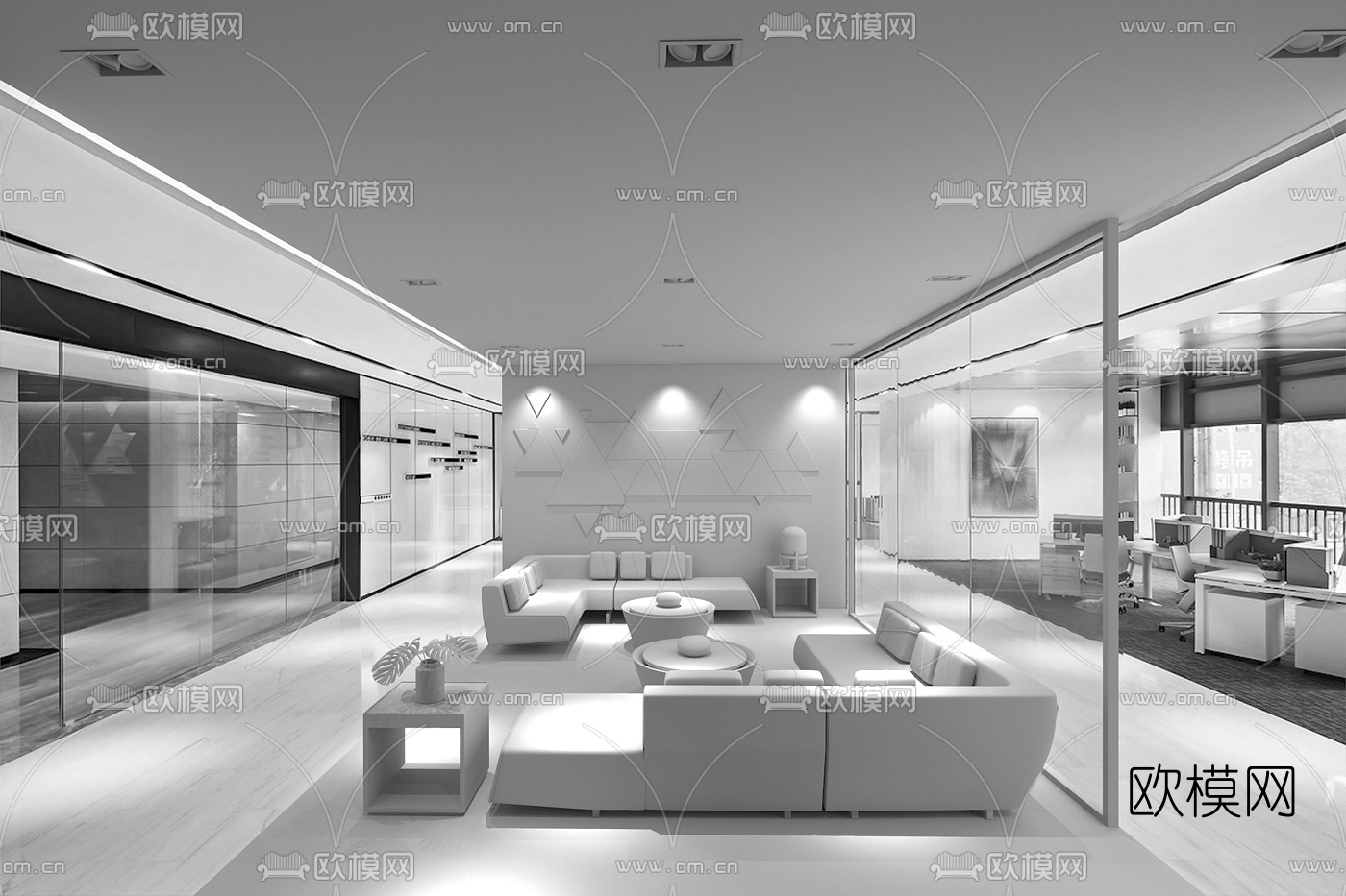 则灵艺术设计 现代办公室会客室3d模型下载（渲染图2）
