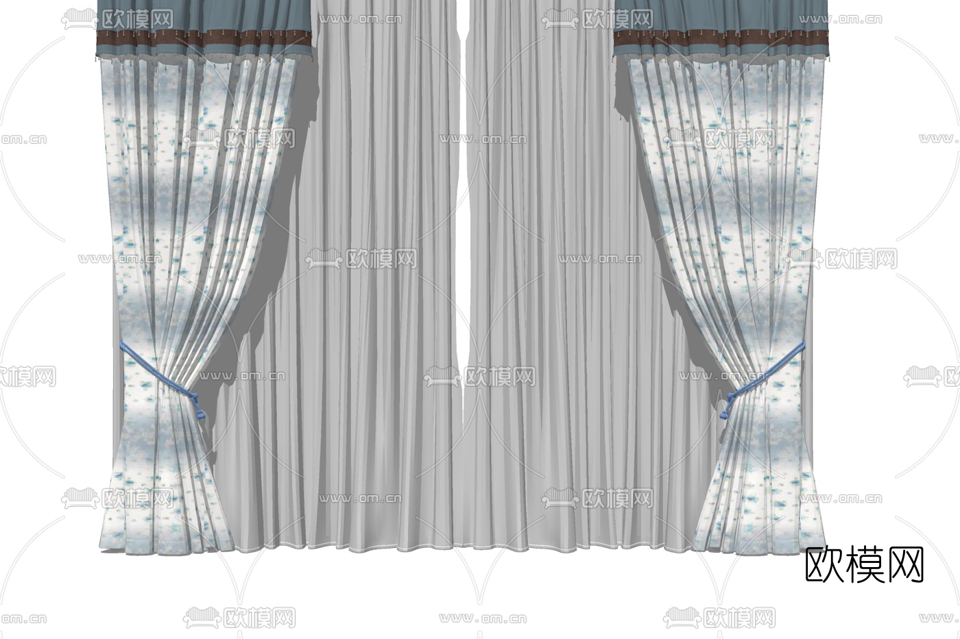 新中式窗帘免费su模型下载