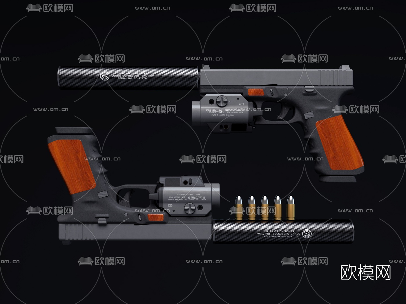 现代手枪3d模型下载（渲染图1）