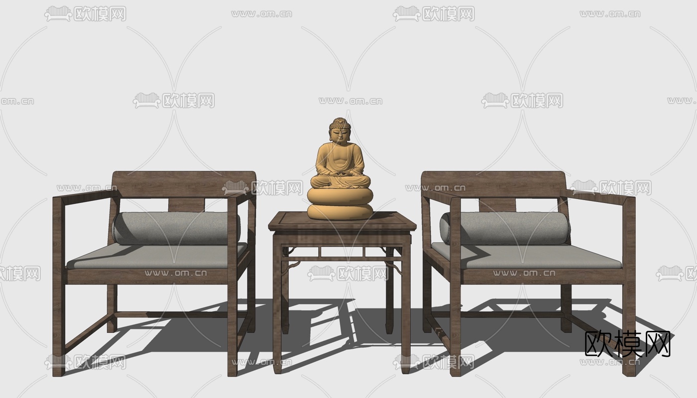 新中式实木休闲椅su模型