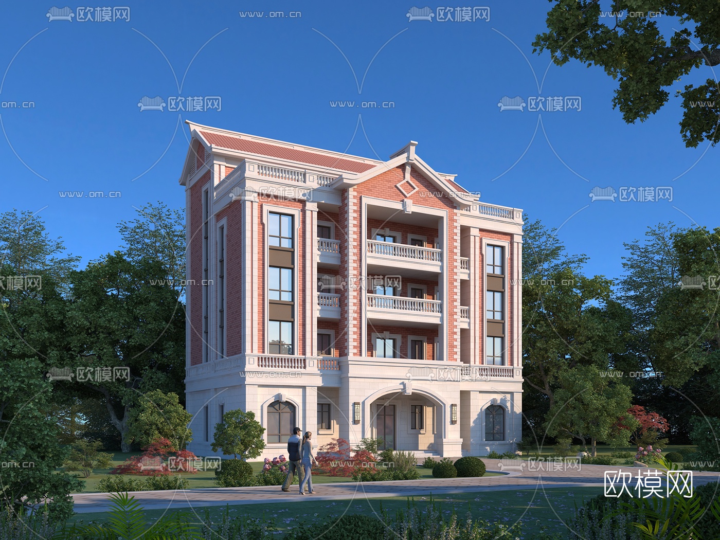 简欧别墅外观3d模型下载
