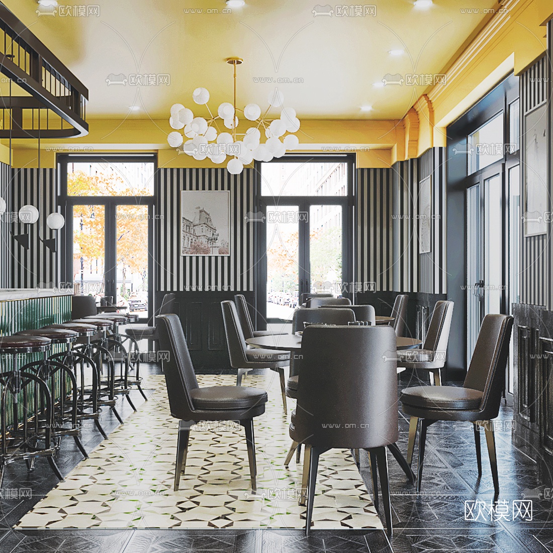 工业风主题餐厅3d模型下载（渲染图1）