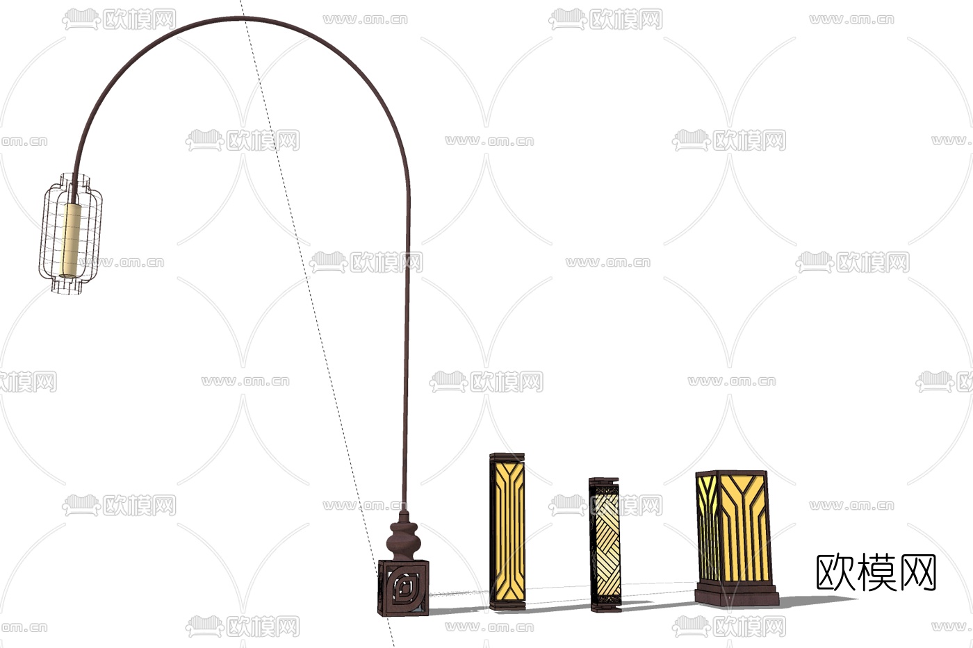 新中式路灯免费su模型下载