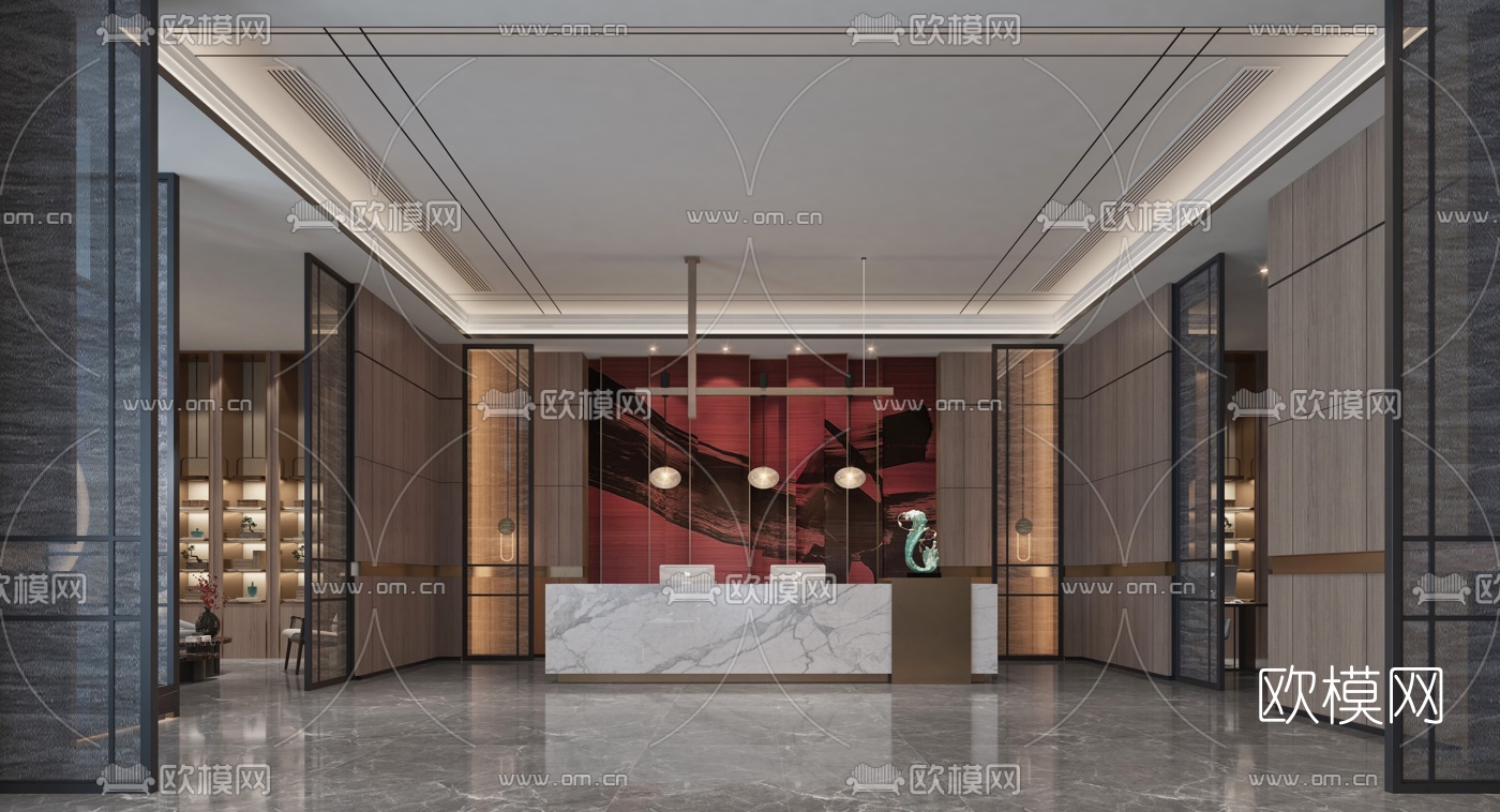 新中式酒店大堂3d模型