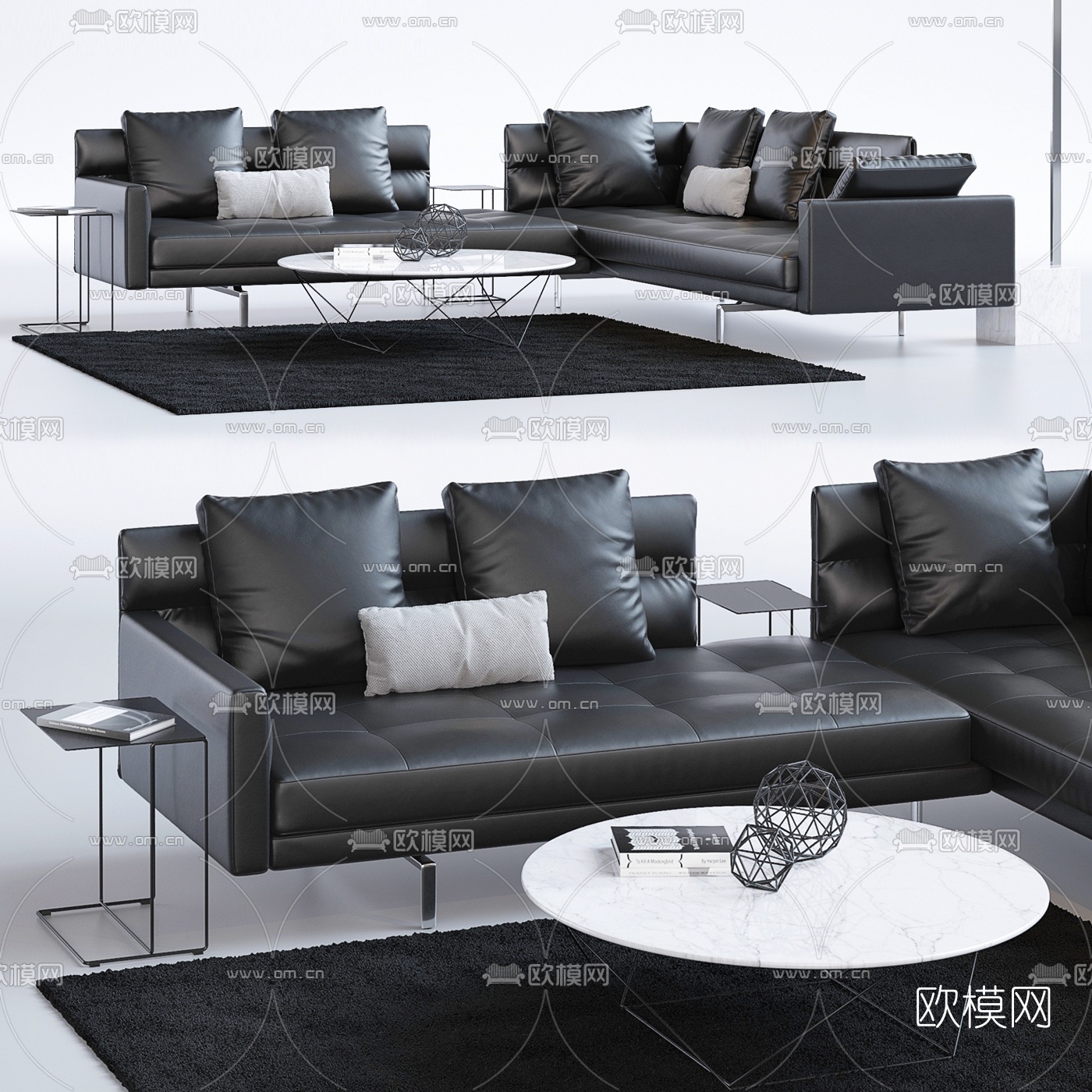 现代办公皮革转角办公沙发3d模型