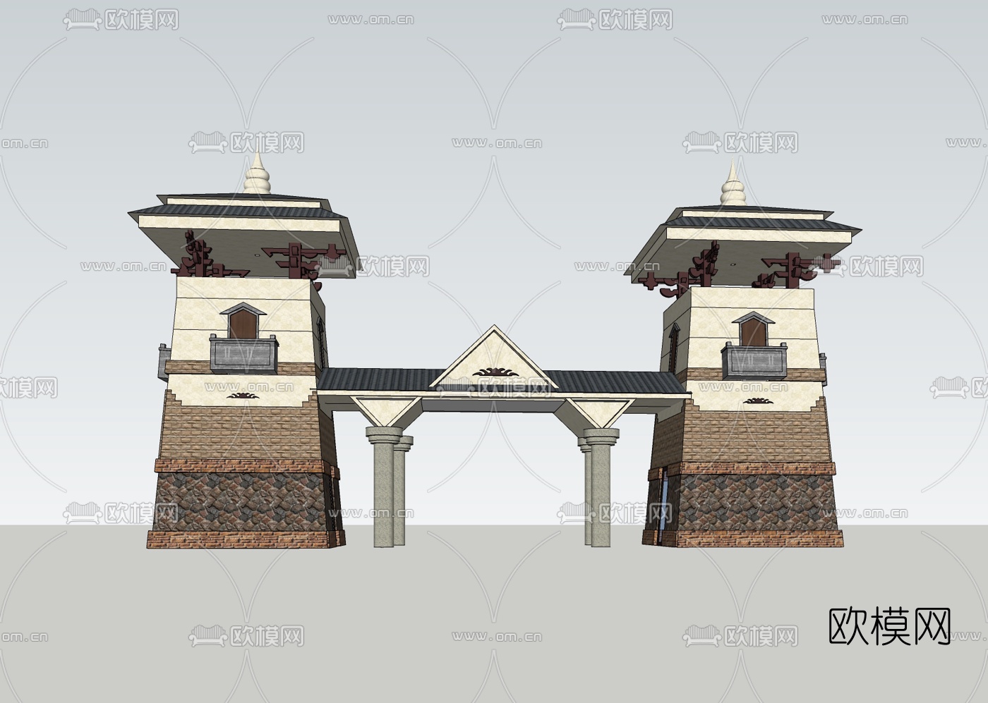 中式哨楼免费su模型