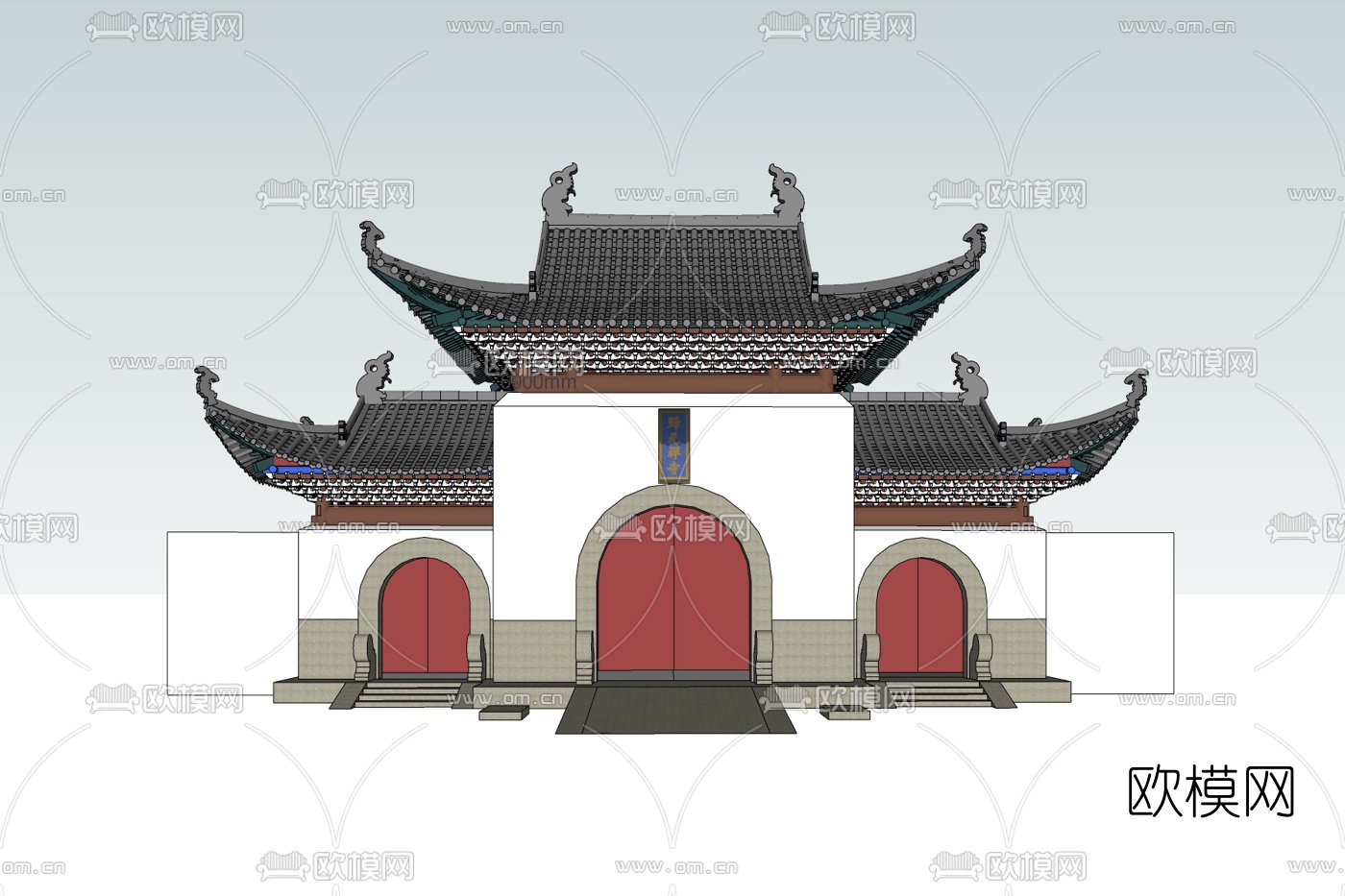 中式寺庙门头免费su模型下载