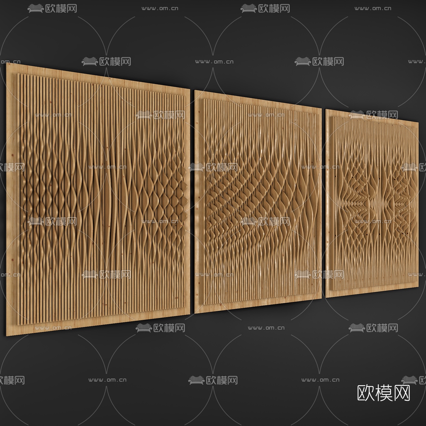 北欧实木波纹板3d模型下载（渲染图2）