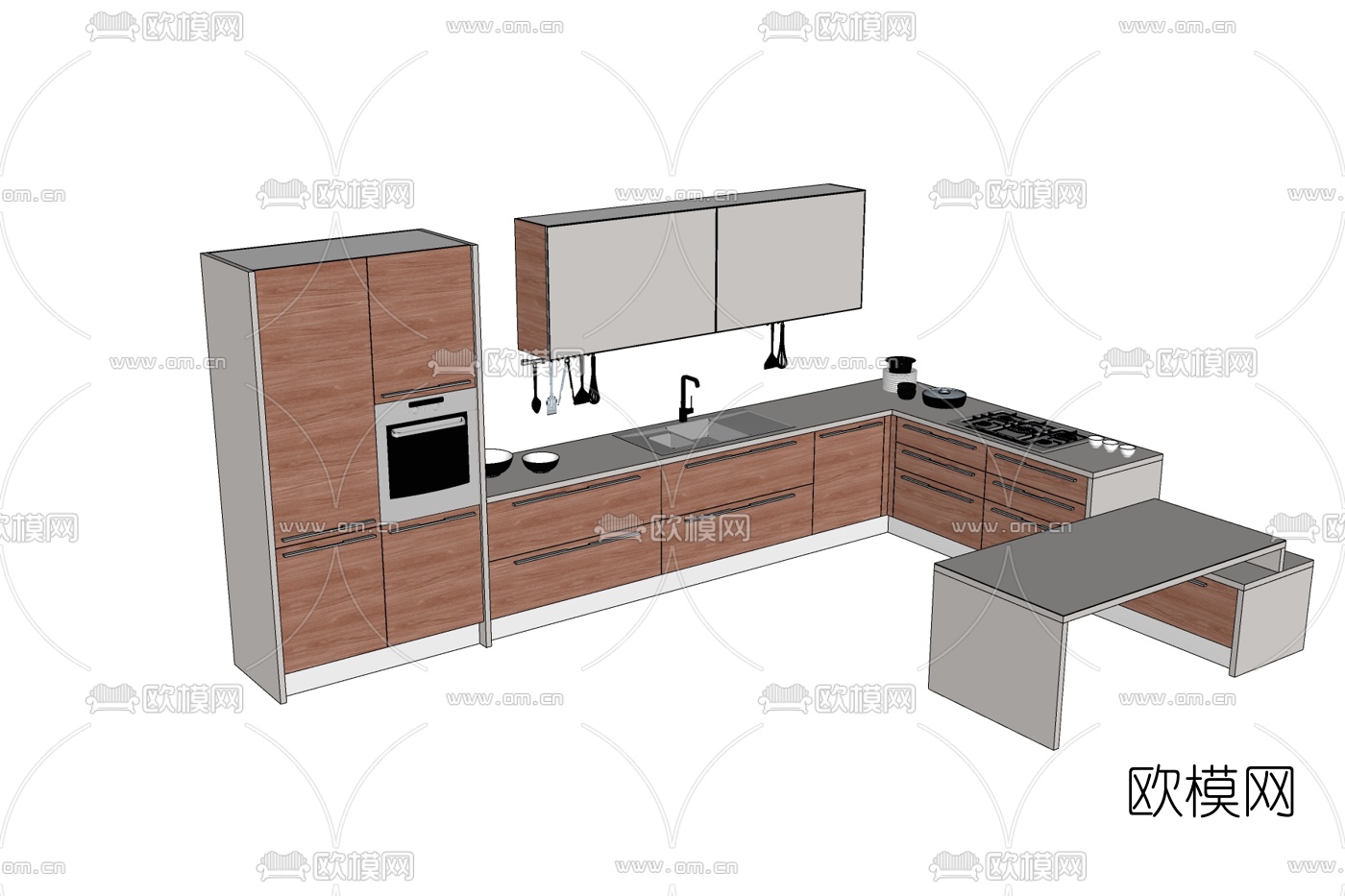 现代橱柜免费su模型下载
