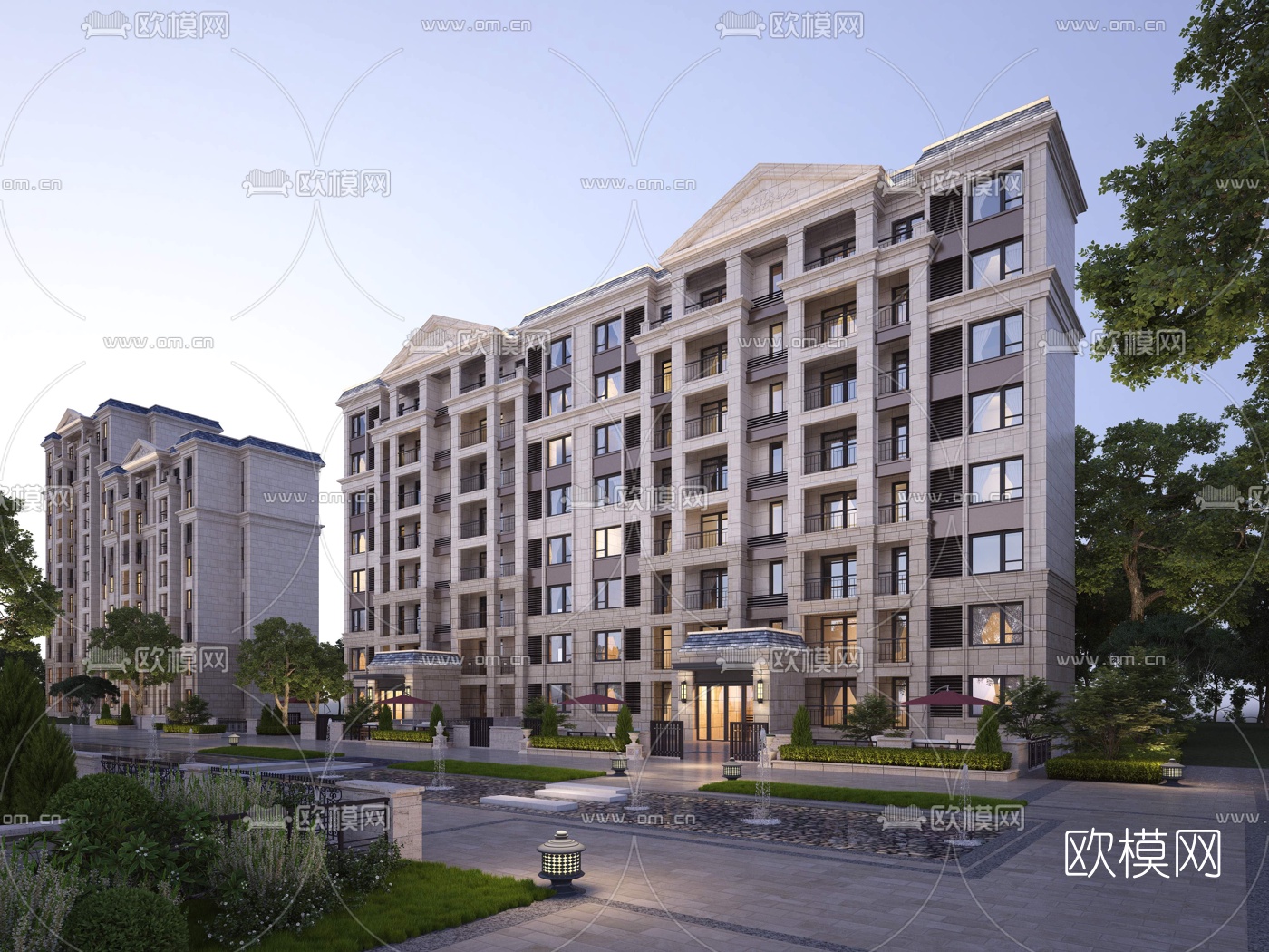 简欧多层住宅建筑外观3d模型