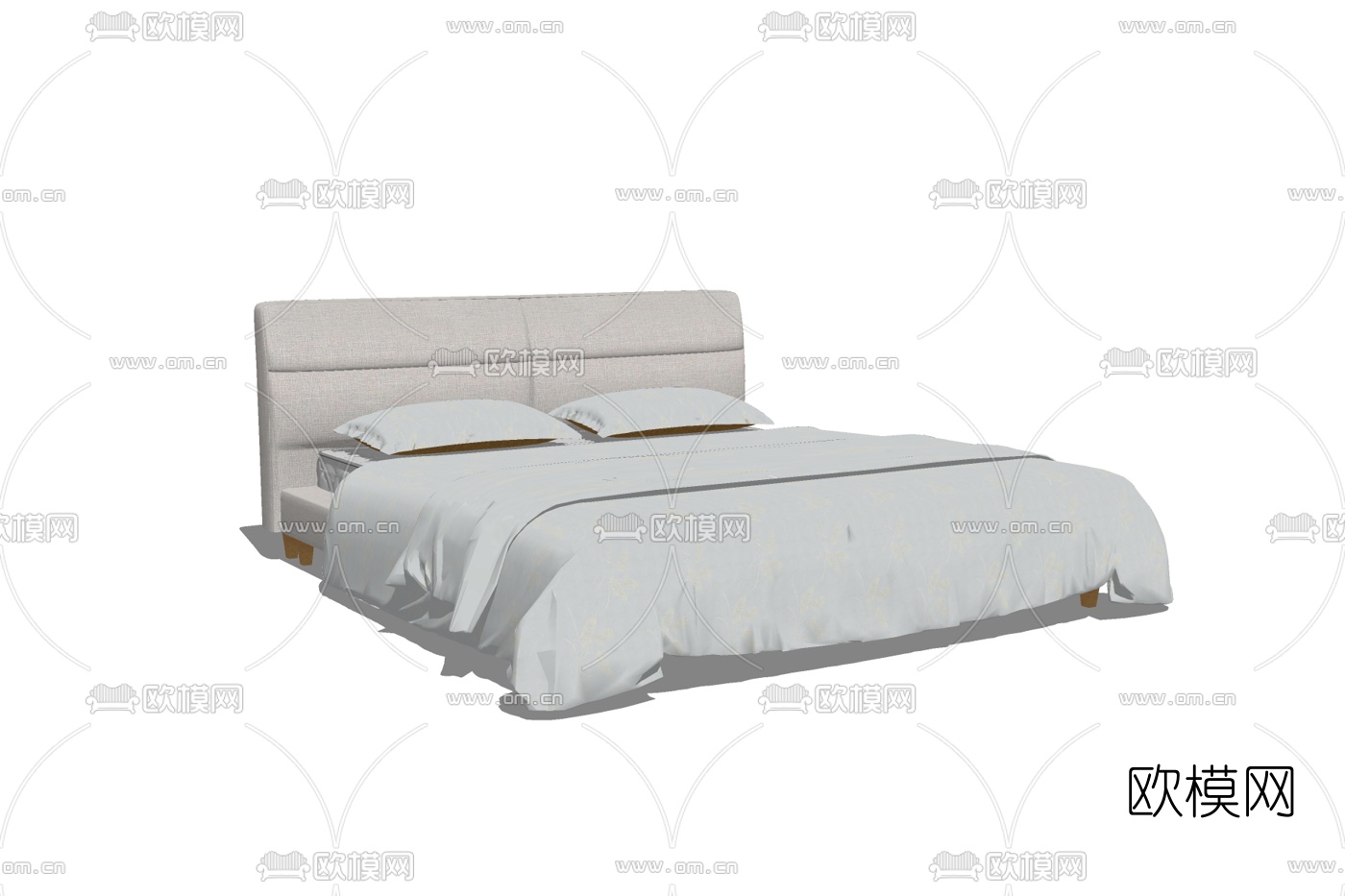 现代布艺双人床免费su模型下载