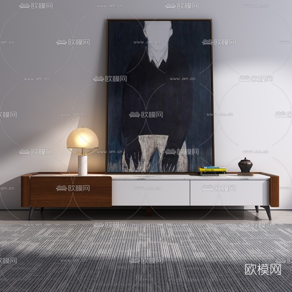 北欧实木电视柜3d模型下载(渲染图1)