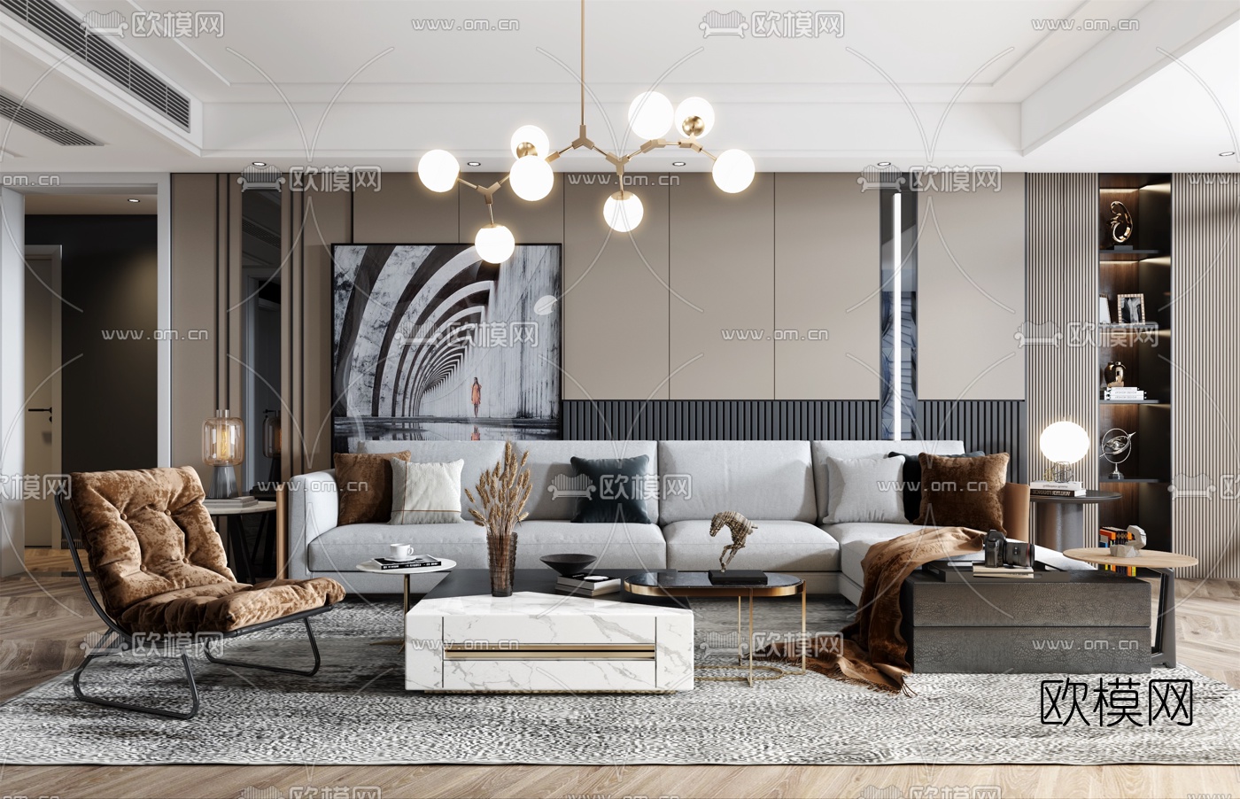 现代客厅沙发组合3d模型下载