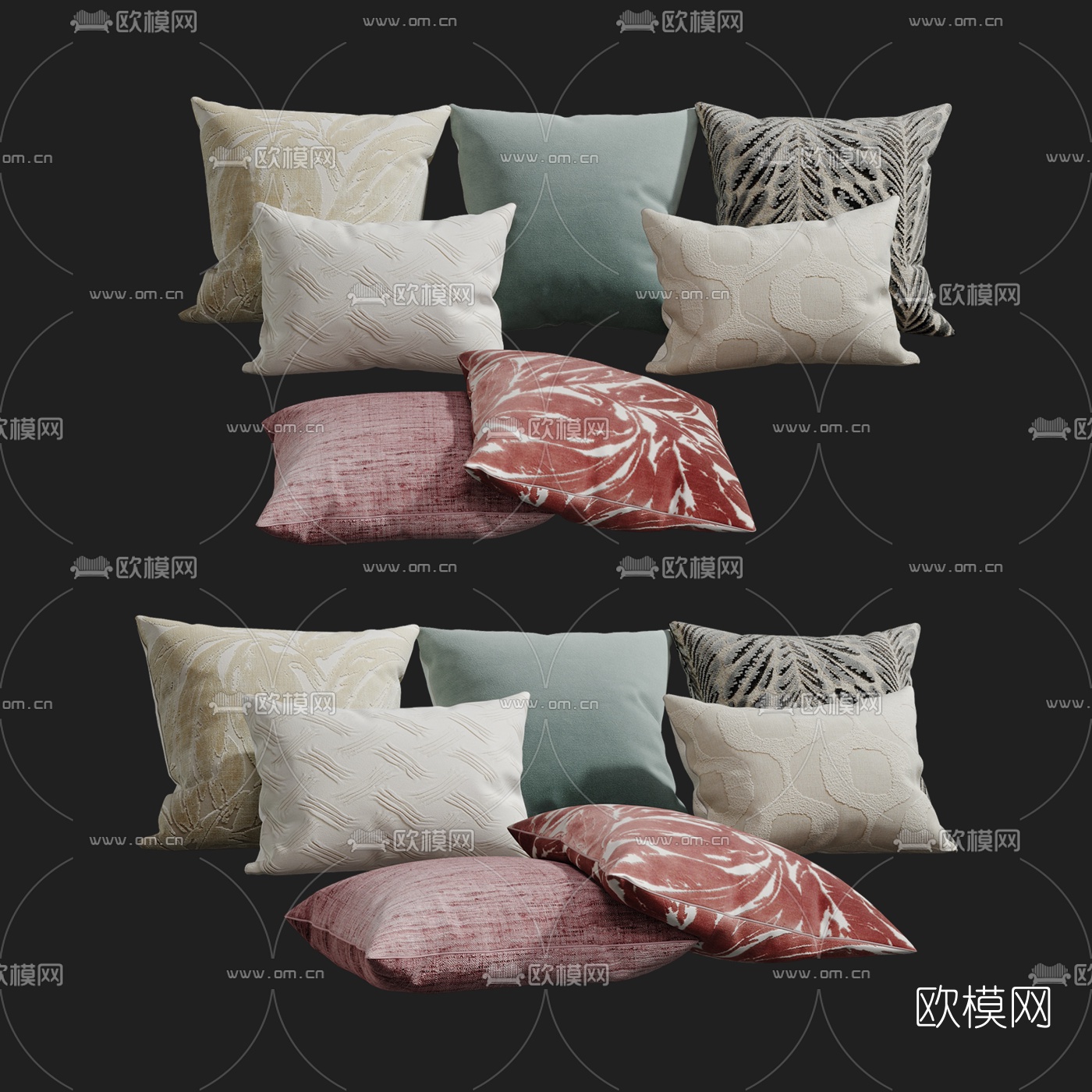 现代布艺抱枕3d模型下载