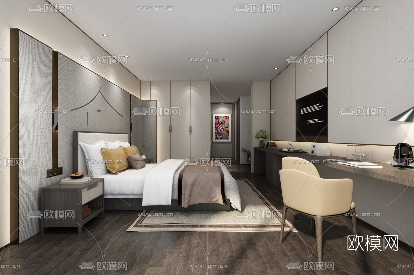 新中式酒店客房3d模型-免费3dmax模型库-欧模网