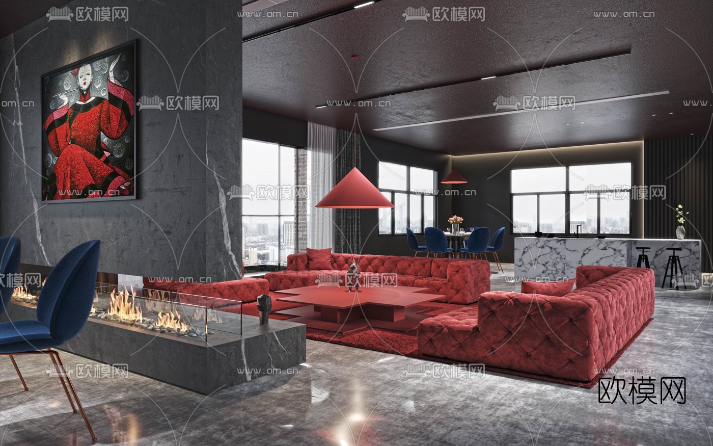 工业风客厅餐厅3d模型